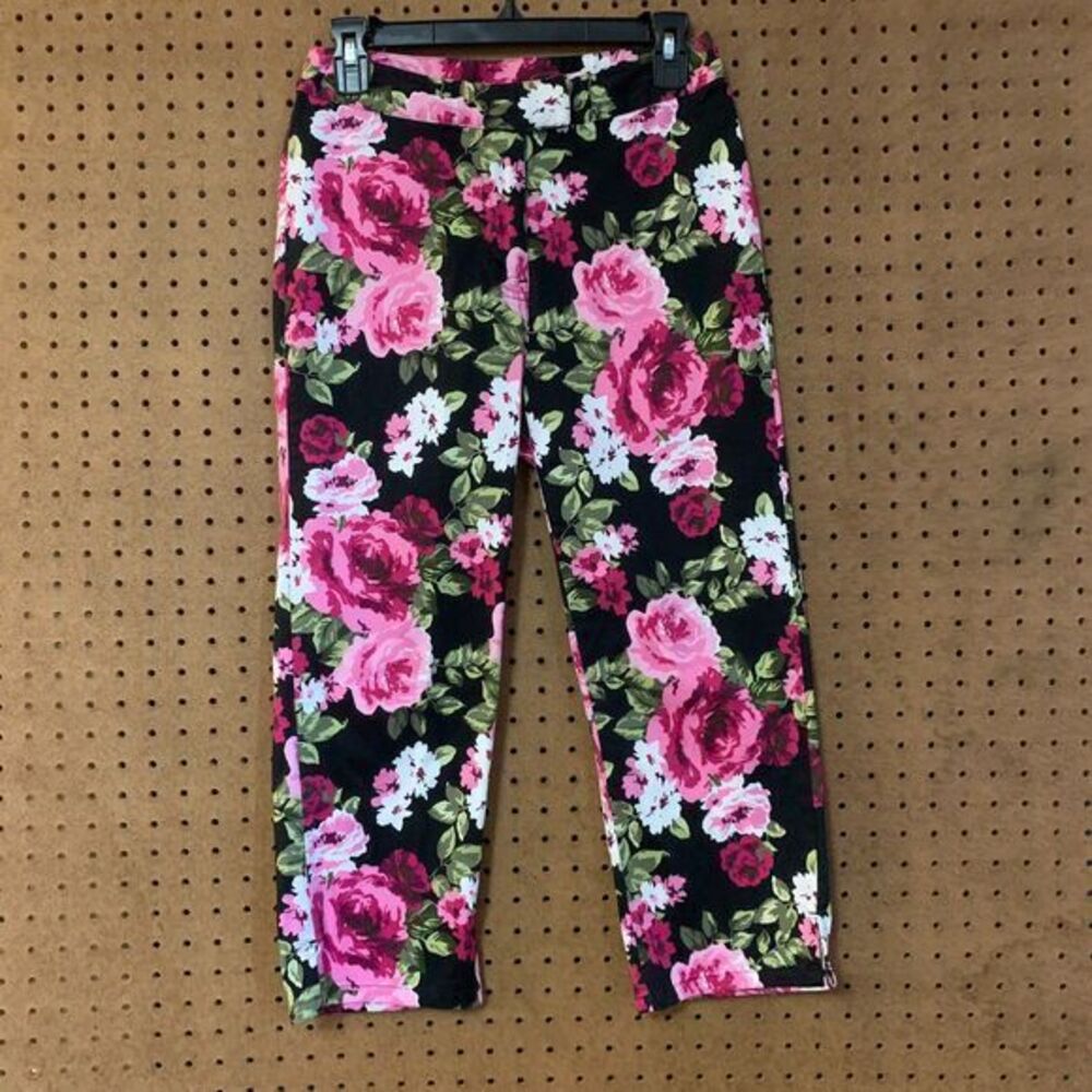 Vintage White‎ Stag Floral Capri Pants Ankle Cropped Cottagecore Pink Petite 6